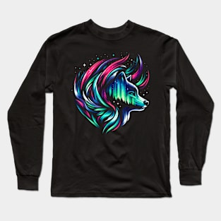Abstract Wolf with Aurora Borealis Long Sleeve T-Shirt
